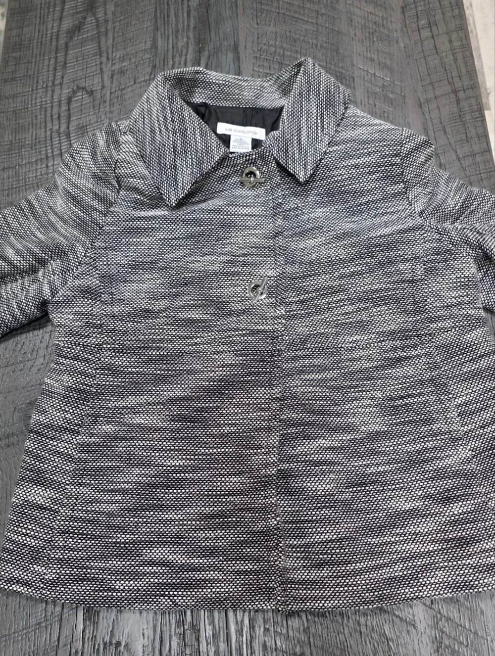 Liz Claiborne Black/White Collar 3/4 Sleeve Cotton Blend Toggle Jacket (Sz:med)